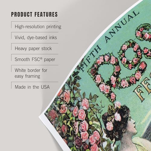 Lantern Press 12x18 Inch Art Print Wall Decor, Portland, Oregon, Fifth Annual Rose Festival, Vintage Advertisement