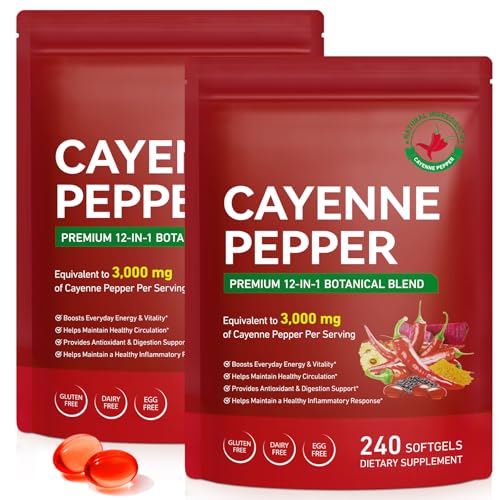 Image of Cayenne Pepper Capsules, Cayenne Pepper Capsaicin Supplements Support Leg Vein, Heart Health and Blood Circulation, with Vitamin E D3 K2 and Extracts of Grape Seed, Beetroot and Turmeric, 2 Pack