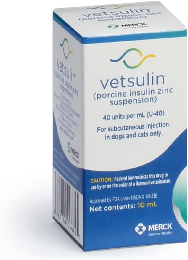 VETSULIN (porcine Insulin zinc Suspension) Insulin Injectable for Dogs & Cats, 10mL, U-40