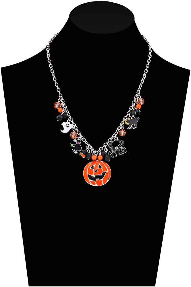 Halloween Pumpkin Pendant Necklace Witch Cat Charms Necklace Party Ghost Long Chain Necklaces for Women - Image 2