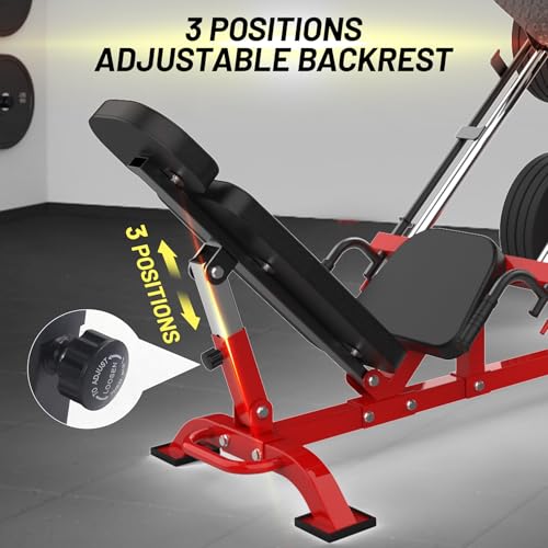 Leg Press Machine with Calf Block, Adjustable Leg Press Machines for Home Gym, Squat Machine with Barbell Plate Storages, Heavy Duty Workout Equipment for Full Lower Body Workout, Black/Red - Image 4