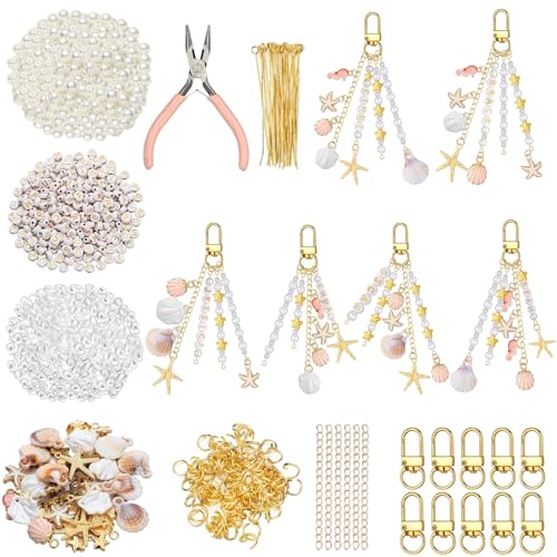 Leseogye 776 Stk Bastelset für Muschel-Schlüsselanhänger Metall-Schlüsselanhänger Selber Machen Praktisches Anhänger Basteln Für Alle Altersgruppen Keychain DIY Zubehör Für Gestaltung (Gold)