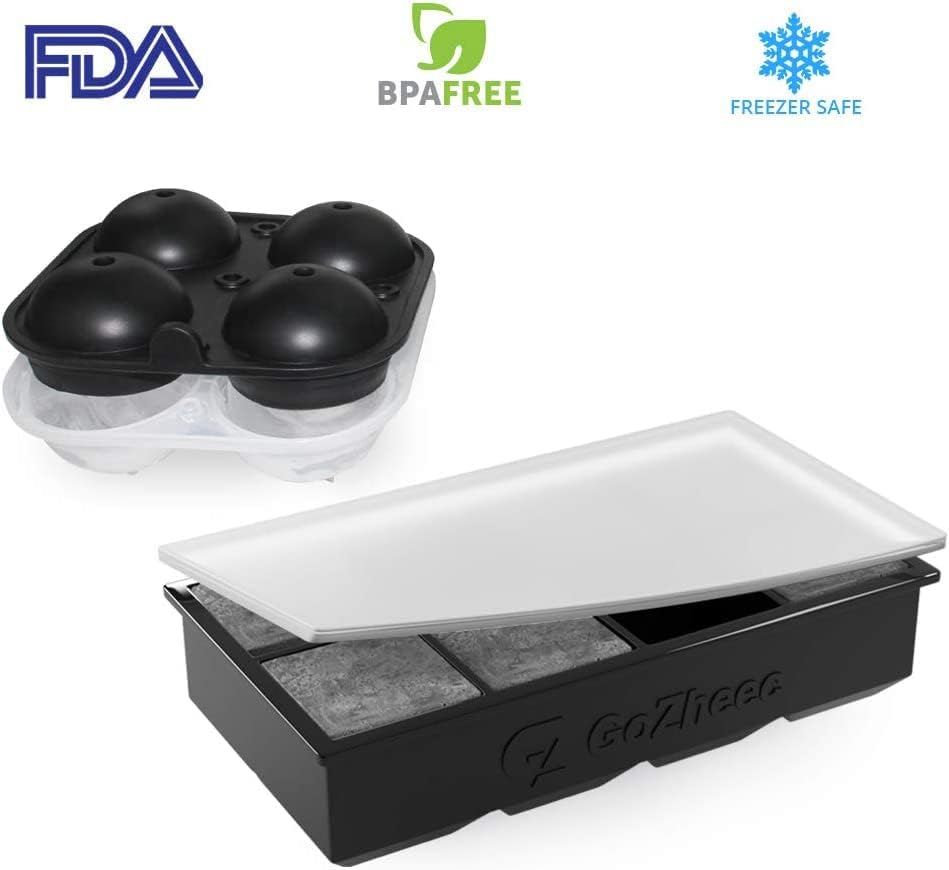 Ice Cube Tray Silicone Ice Cube Trays with Lid Large Ice Cube Ball Mould for Beer Cocktails Whisky 8 Cubes + 4 Balls