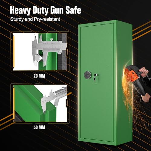 Image of Bonusall 12-15 Green Gun Safe for Rifles,Fireproof Gun Safe for Rifles and Pistols,Rifle Safes for Home with Digital Keypad,Adjustable Shelves & Handgun Pockets