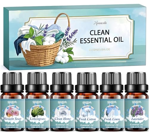 Laundry Essential Oils Set Diffusers Oils for Home Clean Fragrance Scents Blends for Humidifiers Candle Soap Making Including Clean Home Blossom Soap Lavender Fresh Linen Fresh Cotton Lemongrass