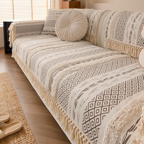 VCTOPS Boho Linen Couch Cover with Tassels