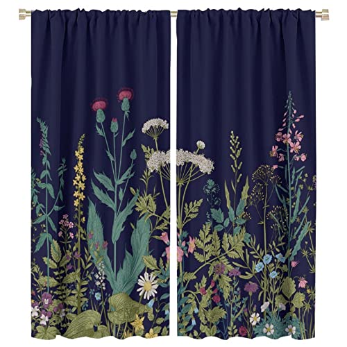 Cortinas opacas rústicas de alta calidad con estampado botánico de flores 2