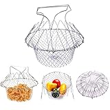 WAFJAMF Deep Fry Basket - 304 Stainless Steel - Multi-Function Foldable Chef Cooking Strainer, Flexible Kitchen Tool for Fried Food, Washing Fruits, Vegetables