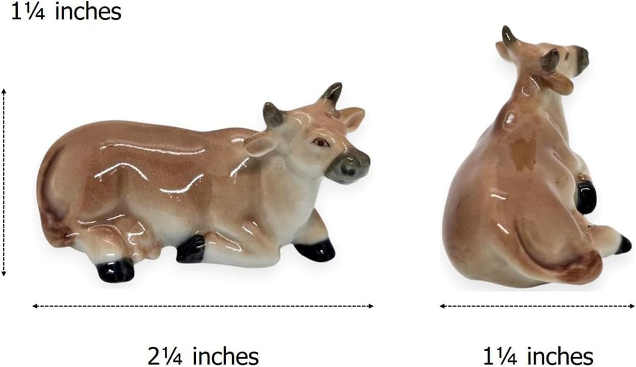 WitnyStore 2¼" Brown Lying Down Cow Bull Ox Ceramic Figurine Terrarium Decoration Collectible Statue for Adult Collectors Handcrafted Porcelain Ornament Sculpture Home Room Tabletop Decor - Image 2