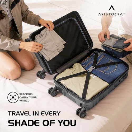 Image of Aristocrat Lineo Set of 2 Trolley Bag 55 & 65cm | S+M | Hard Luggage | 8-Wheel Suitcase for Travel | Combination Lock with Anti-Theft Zipper | Polycarbonate | 3 Years International Warranty (Grey)