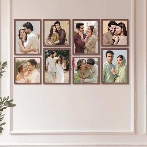 Image of Art Street Photo Frame Set of 8 Brown Wall Decor Collage Display Hanging Family Picture Frames Gallery Collection Decor Items Wall Mount Frames Birthday Anniversary Gift, 8x8 and 8x12 In