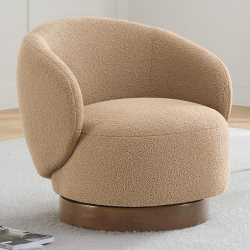 Image of KISLOT Swivel Accent Chair Round Barrel Armchair Upholstered Performance Fabric for Living Room Bedroom Waitingroom,1 Box,Sand-Boucle