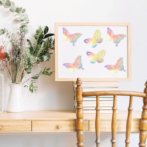 3D Schmetterlinge Wandaufkleber, 48 Stück 3D Schmetterlinge Deko 3 Größen Laser Schmetterlings Wandtattoos für DIY Wandkunst Handwerk Badezimmer Party
