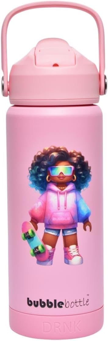 DRNK Bubblebottle |18oz Insulated Stainless Steel Waterbottle with Straw and Wide Mouth | Protective Silicone Base | Leak-Proof Durable Kids Bottle for Sports & School (Neon)