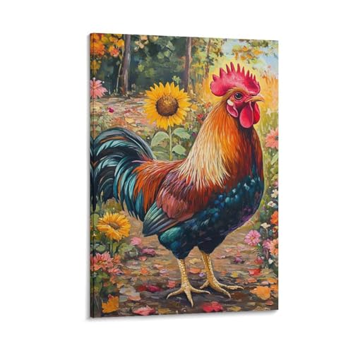 Coq Murale Decoration en Toile Imprimée 40x60cm pour l'Ornement de la Chambre