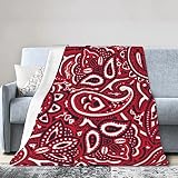 Women Men Paisley Bandana Red Throw Blanket Large Plush Throw Blankets Ultra-Soft Travel Throw Blank