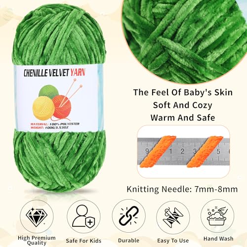 Image of Velvet Chenille Chunky Yarn, Handcrafts Weaving Soft Chenille Yarn for Crocheting Clearance, Used for Making Baby Yarn Blanket, Clothes, Knitting Creations (1 - Red)