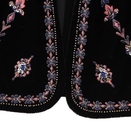Image of Women Vintage Floral Embroidered Vest Y2K Sleeveless Open Front Cardigan Boho Linen Cropped Waistcoat