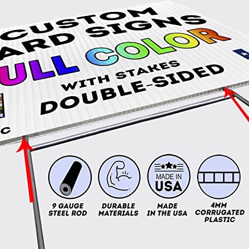 Custom Full-Color Yard Or Lawn Signs Double-Sided Corrugated Plastic With Metal H-Stake Stand - Great For Political, Small Business, Arts 'N Crafts, Events, Real Estate And More! (18X12") #TOP2