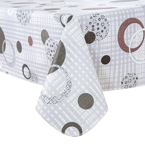 FIFTY FEET 84 * 60 Inch Rectangle Tablecloth, Vinyl Tablecloth with Flannel Backing for Rectangle Tables, Spill Proof Plastic Picnic Table Cover for Dining/Camping/Indoor/Outdoor(Grey Plaid)