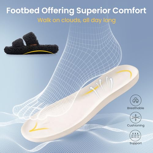 BOVTY Women's Fuzzy Open-toe Bowknot & Double-Strap Slippers, Memory Foam Non-Slip Indoor House Slides — view 4