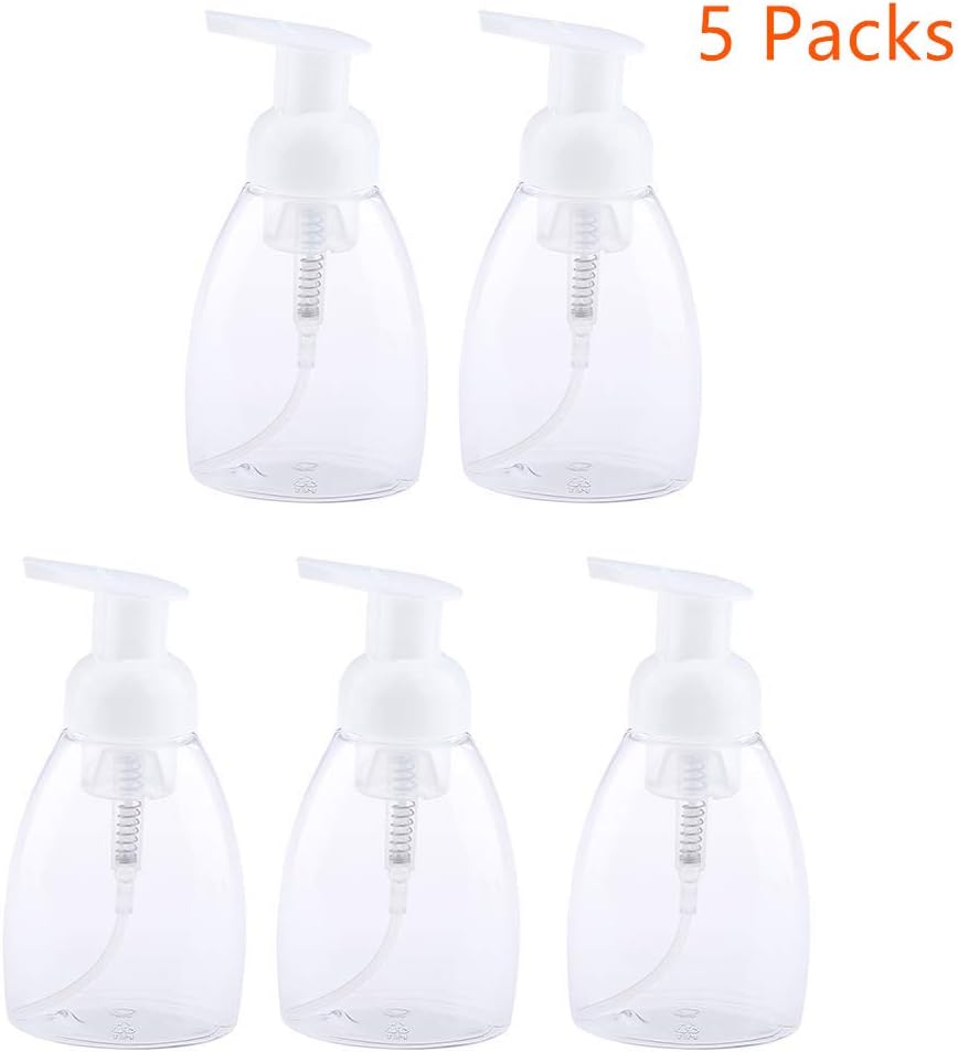 5 Packs Empty Foaming Soap Dispenser Pump Bottle Facial Cleanser Container - Clear, 250ml
