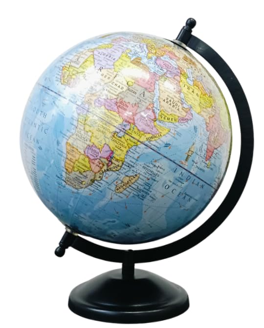 Image of Political World Globe with Black Stand | Rotating Educational Geography Globe | Desktop Globes for Kids, Students, Teachers, Schools, Office Desk, Home & Classroom Decor(Blue, 8 Inch Dia)