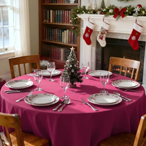 XWZO Round Tablecloth 120 Inch Polyester Table Cloth, Large Round Table Cover Waterproof Wipe Clean Spillproof for Kitchen Dining Wedding Outdoor Picnic Buffet Party, Burgundy