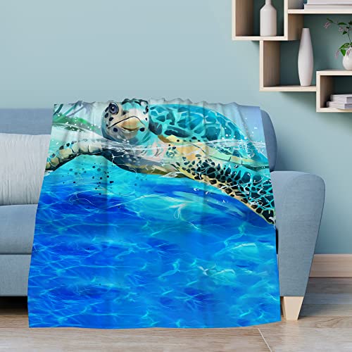 Kamoxi Sea Turtle Blanket For Adults Kids Funny Tortoise Turtle Floats Animal Blue Throw Blanket Soft Warm Fluffy Plush Fleece Flannel Bedding Cozy Thick Bed Sofa Chair Office Blanket Decor 50"X40" #TOP1