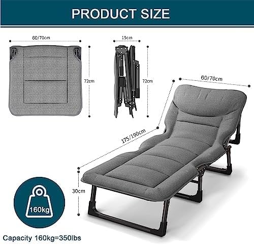 Chaise longue de jardin pliante 175x60cm avec coussin confortable - 2