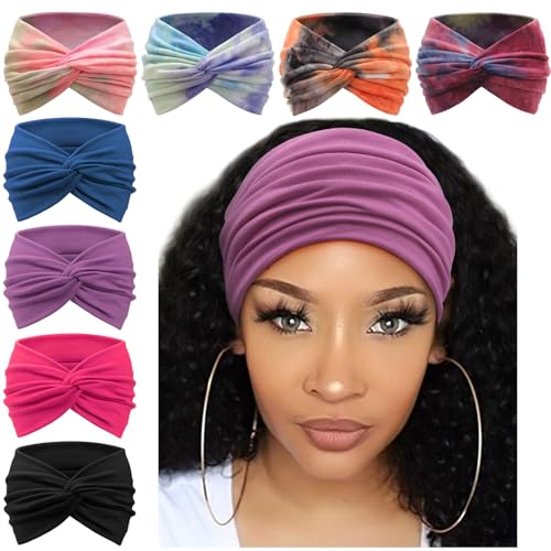 AQOKKA Extra Wide Turban Headbands for Women No Slip Boho Elastic Hairband