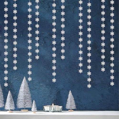 Image of Snowflake-Snow Silver Christmas Party-Decoration Garland - 52ft Frozen Winter Wonderland Ornaments Hanging Paper Streamers,New Years Birthday Baby Shower Wedding Holiday Ceiling Decor Hugfond