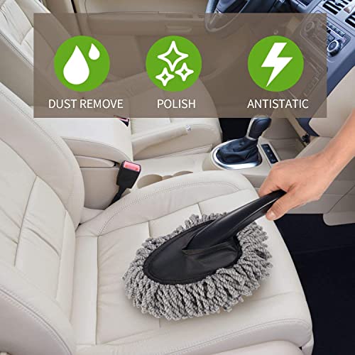 Image of ALOUD CREATIONS Microfiber Mini Car Cleaning Duster With Handle, Detailing Brush - Pack Of 2, Multicolor