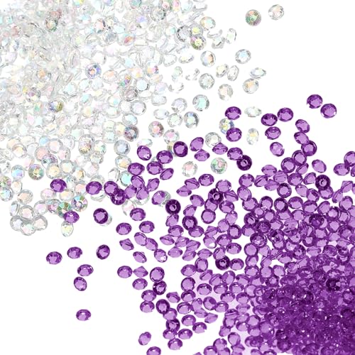 PATIKIL 6000Pcs Clear Acrylic Wedding Diamonds 4mm Table Scatter Confetti Crystals Vase Fillers Gems for Table Centerpiece Bridal Shower Party (4000Pcs Dark Purple and 2000Pcs Clear AB)
