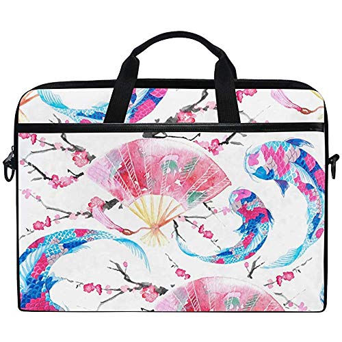 D.T.G Laptop Case Funda para Computadora Portátil,Maletín Japonés con Patrón De Flor De Carpa Koi,Maletín Messenger,Bolsa para Computadora Portátil con Asa para El Hombro,14-14.5 Pulgadas