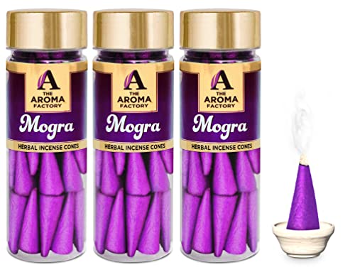Image of The Aroma Factory Incense Dhoop Cone, Mogra (100% Herbal & 0% Charcoal) 3 Bottles x 30 Cones