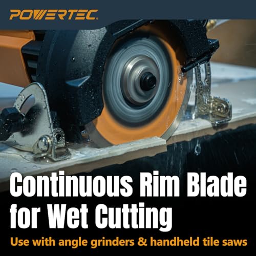 Image of POWERTEC 4-1 /2 inch Continuous Rim Diamond Saw Blade for Angle Grinder, Diamond Blade for Cutting Ceramic, Porcelain, Natural Stone Tile, Wet Cutting Only 4.5 inch Diamond Blades, 1 Pack (14007)