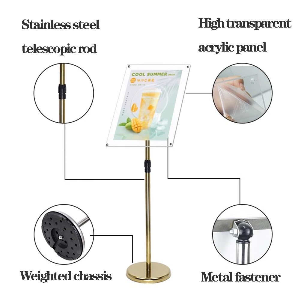 WIGSELBL Soporte para carteles de piso al aire libre, soporte de aviso, soporte de letrero resistente con panel acrílico, soporte para letrero de menú para visualización vertical y horizontal