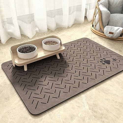MontVoo-Absorbent Pet Feeding Mat-No Stains Quick Dry Dog Mat for Food and Water Bowl-Rubber Backing Dispenser Mat Accessories Supplies-Dog Bowl Messy Drinkers,(Brown,17"x28") 17"x28" BROWN