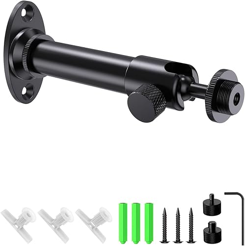 Soporte de montaje en pared para micrófono con mini cabeza de bola giratoria de 360, soporte de pared de micrófono con soporte de brida, adaptador