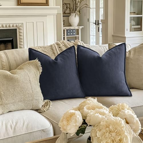 Image of ZWJD Navy Pillow Covers 22x22 Set of 2 Chenille Throw Pillow Covers with Elegant Design Soft and Luxurious Decorative Throw Pillows for Couch, Bed, and Home Decor