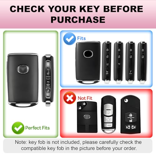 Coque de clé Mazda antichoc en TPU souple rose avec porte-clés métallique robuste - 2