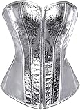 Corsets for Women Faux Leather Corset Top Steampunk Corsets Zipper Bustier Pirate Costume Silver Large