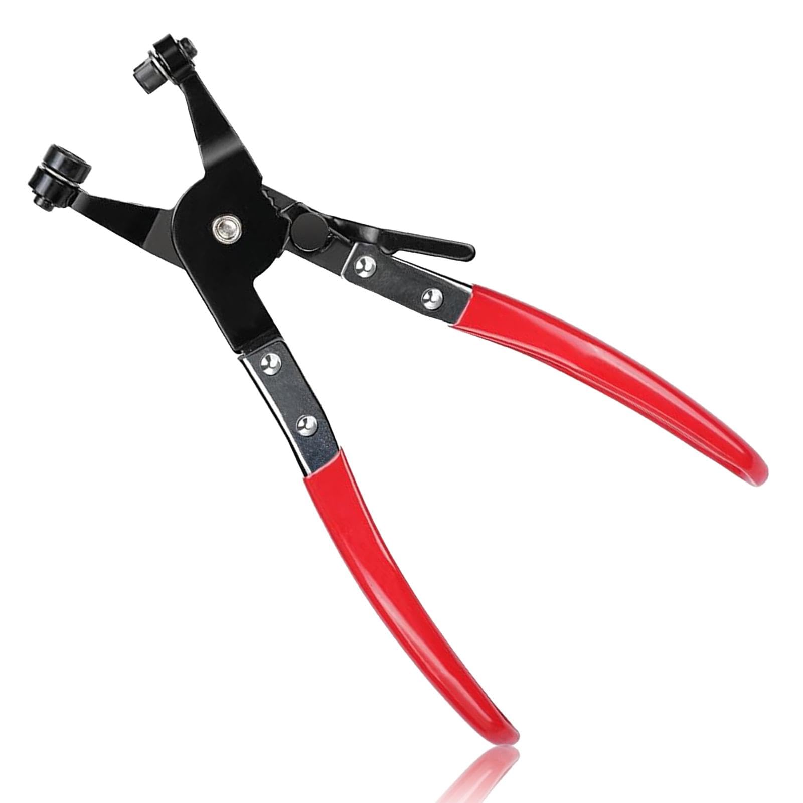 Hose Clamp Pliers, Heavy Duty Wire Hose Pliers, Cross Slotted Jaw Plier-Auto Repair Tool, Hose-Clip-Plier with Straight Neck, for Car Water Pipe Ring-Type and Swivel Flat-Band Clamps(Color:Red)