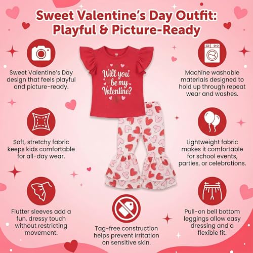 Image of Unique Baby 2 Piece Girls Double Bell Bottom Leggings Outfit with Short Sleeved Shirt Kid and Toddler Clothes Set