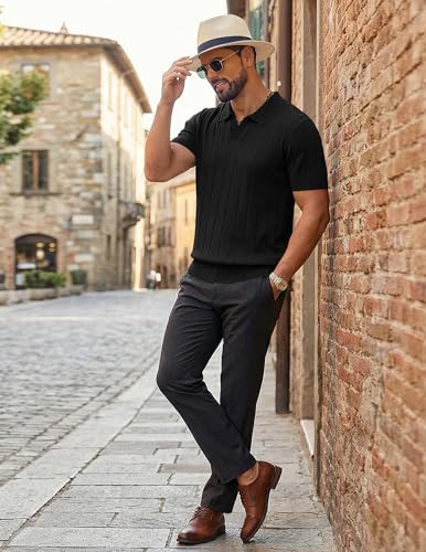 Image of COOFANDY Mens Polo Shirts Short Sleeve V Neck Knit Shirts for Men Casual Old Money Clothes Mens Golf Shirt