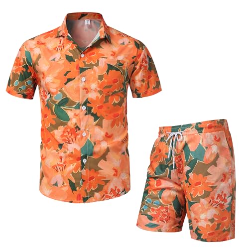 Tripleberly Mens Beach Outfits Sets Hawaiian Vacation Outfits for Men Summer 2 Piece Short Set Button Down Tracksuits