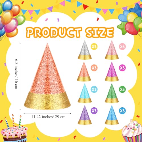 Sonwyoung 24 Pcs Colorful Party Hats for Kids Glitter Reusable Paper Hats for Baby Shower Birthday Party Decorations(Dark, Macaron, Glitter) by Sonwyoung - Image 2