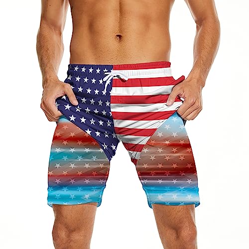 American Flag Shorts Men's Swim Trunks with Compression Liner Patriotic Men Swimming Trunks Bathing Suits2