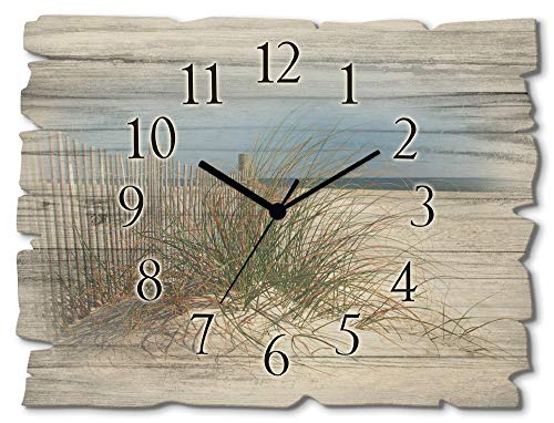 ARTLAND Wanduhr Holz 40x30cm - Lautlose Funkuhr Mit Blumen Motiv